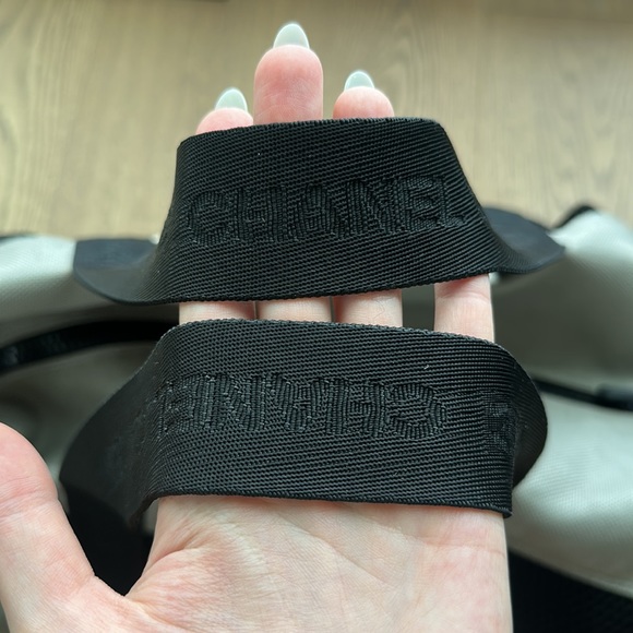 Chanel Sports CC Logo Duffle Nylon Mesh Black Grey Gray Gym Tennis Travel Bag - Picture 10 of 17